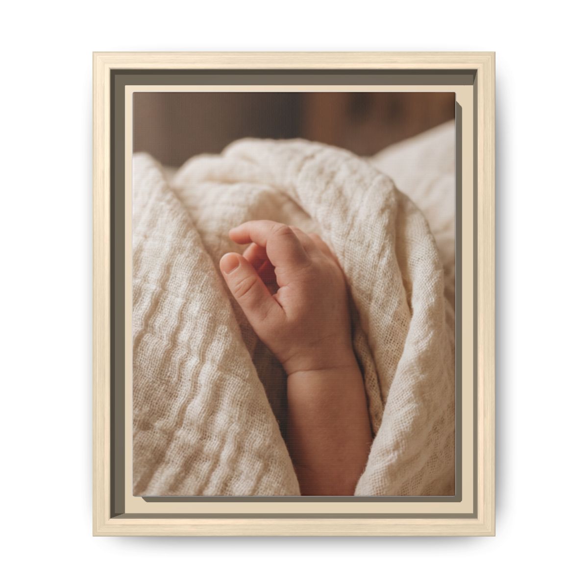 Framed Matte Canvas - Tender Newborn Hand (8×10, 9×12, 11×14, 12×16, 10×20, 12×18, 16×20, 16×24, 12×36, 18×24, 20×24, 16×32, 20×30, 24×30, 16×48, 24×32, 24×36, 24×48, 20×60, 30×40, 32×48, 30×60 & 40×60)