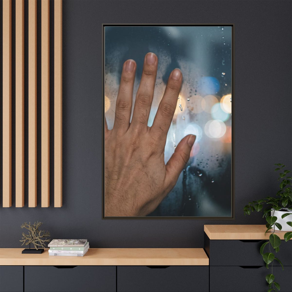 Espresso Framed Canvas Rainy City Window