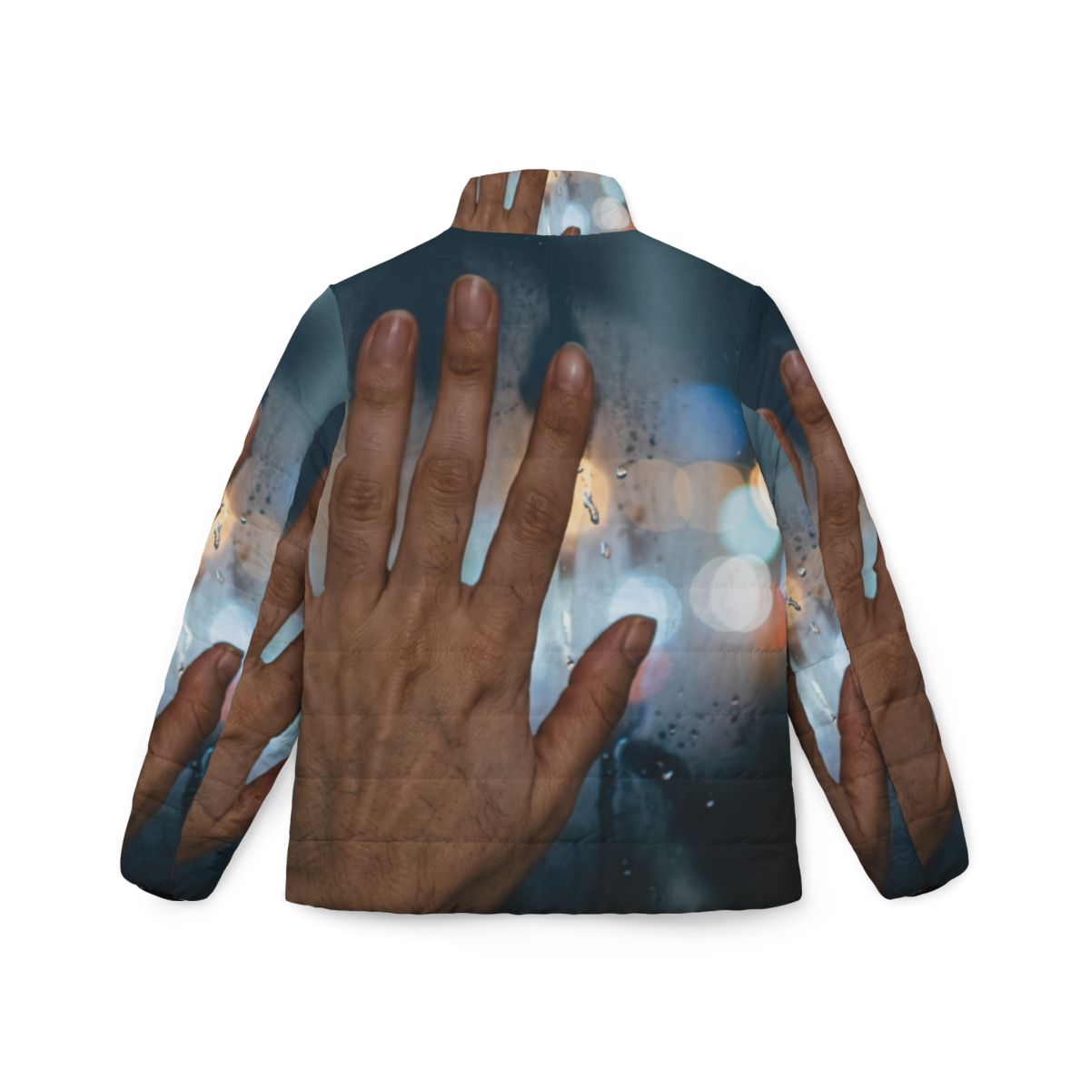 Women's Puffer Jacket with Rainy City Art