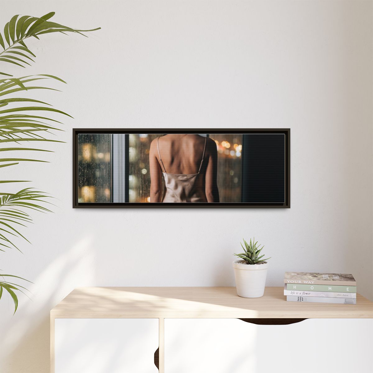Matte Canvas, Framed - Rainy City lights Glow — Espresso /...