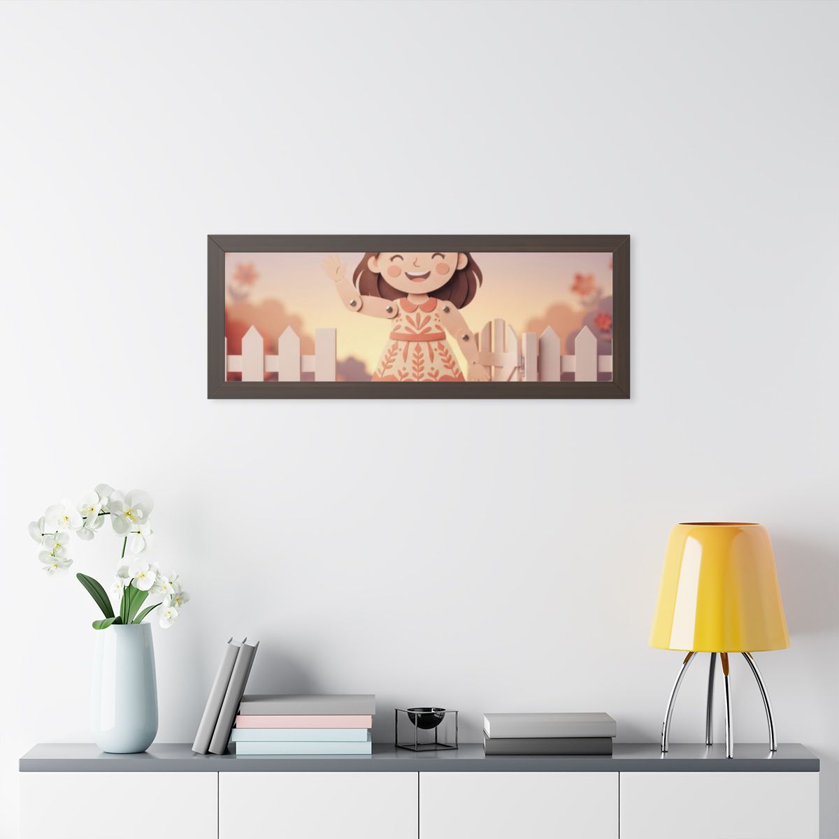Framed Horizontal Poster - Garden Girl Gate — Walnut (14×11...