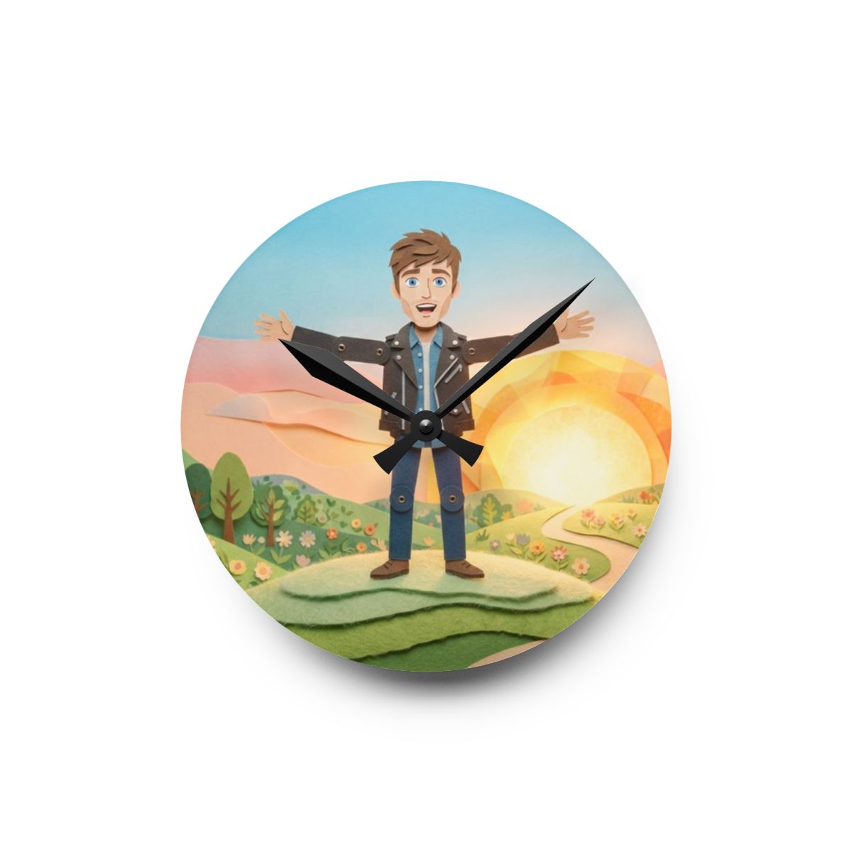 Acrylic Wall Clock - Sunny Meadow Time | Echovira Gallery