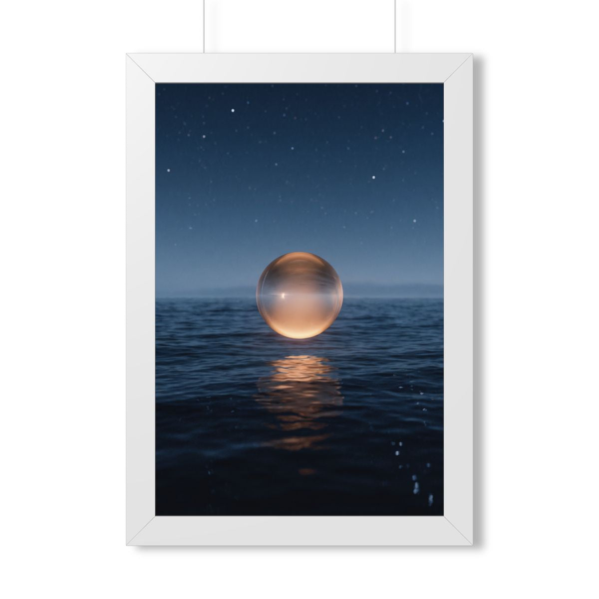 Framed Vertical Poster - Glowing Ocean Horizon — White... |...