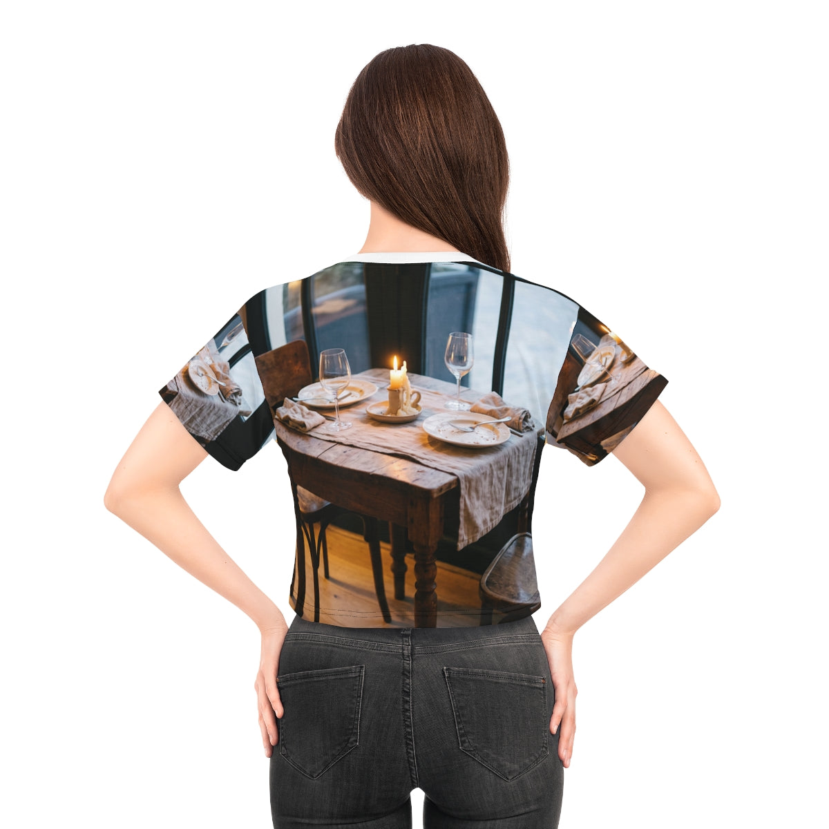 Crop Tee - Bistro Romance Fitted Top | Echovira Gallery