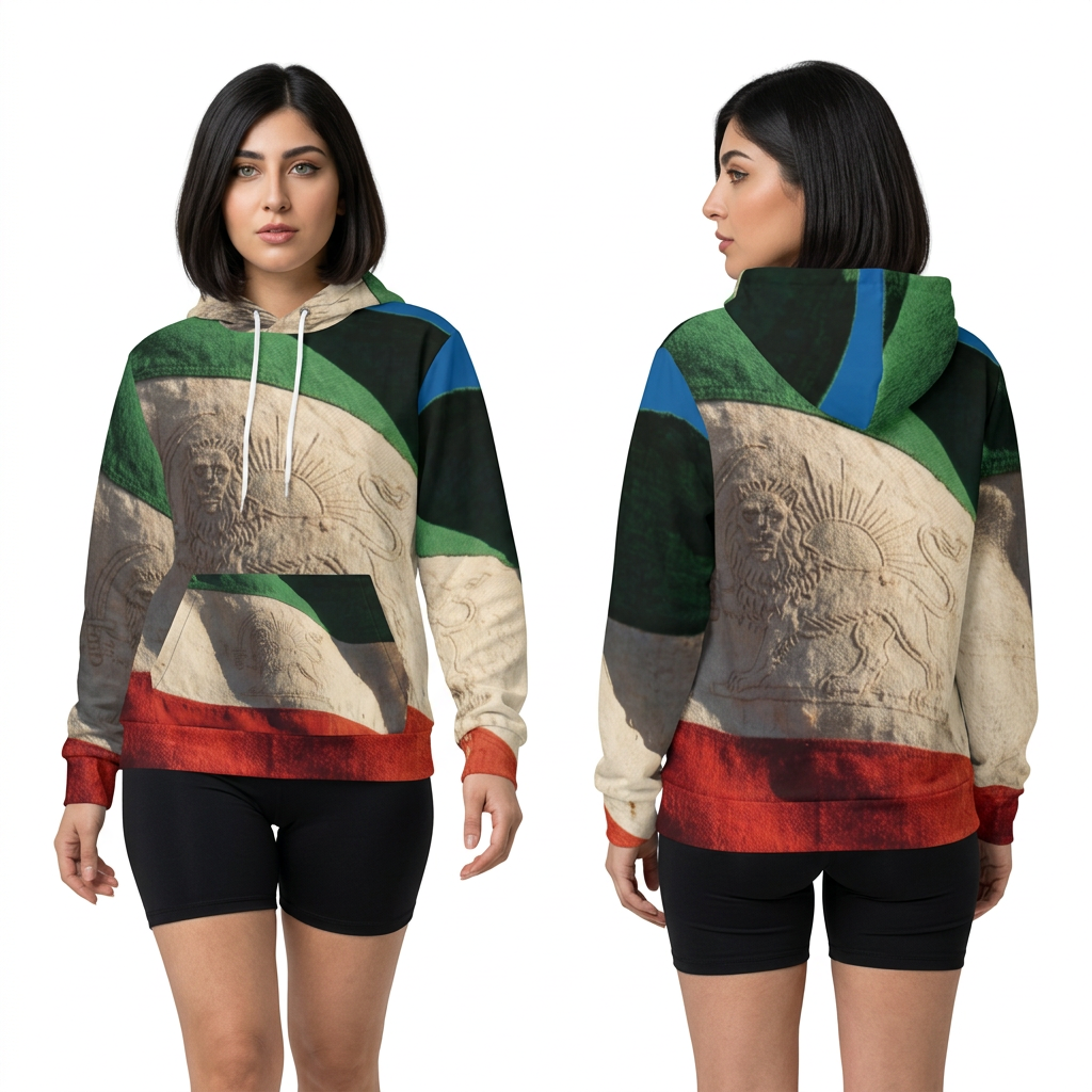 Fashion Hoodie - Vintage Persian Lion and Sun Flag Art |...