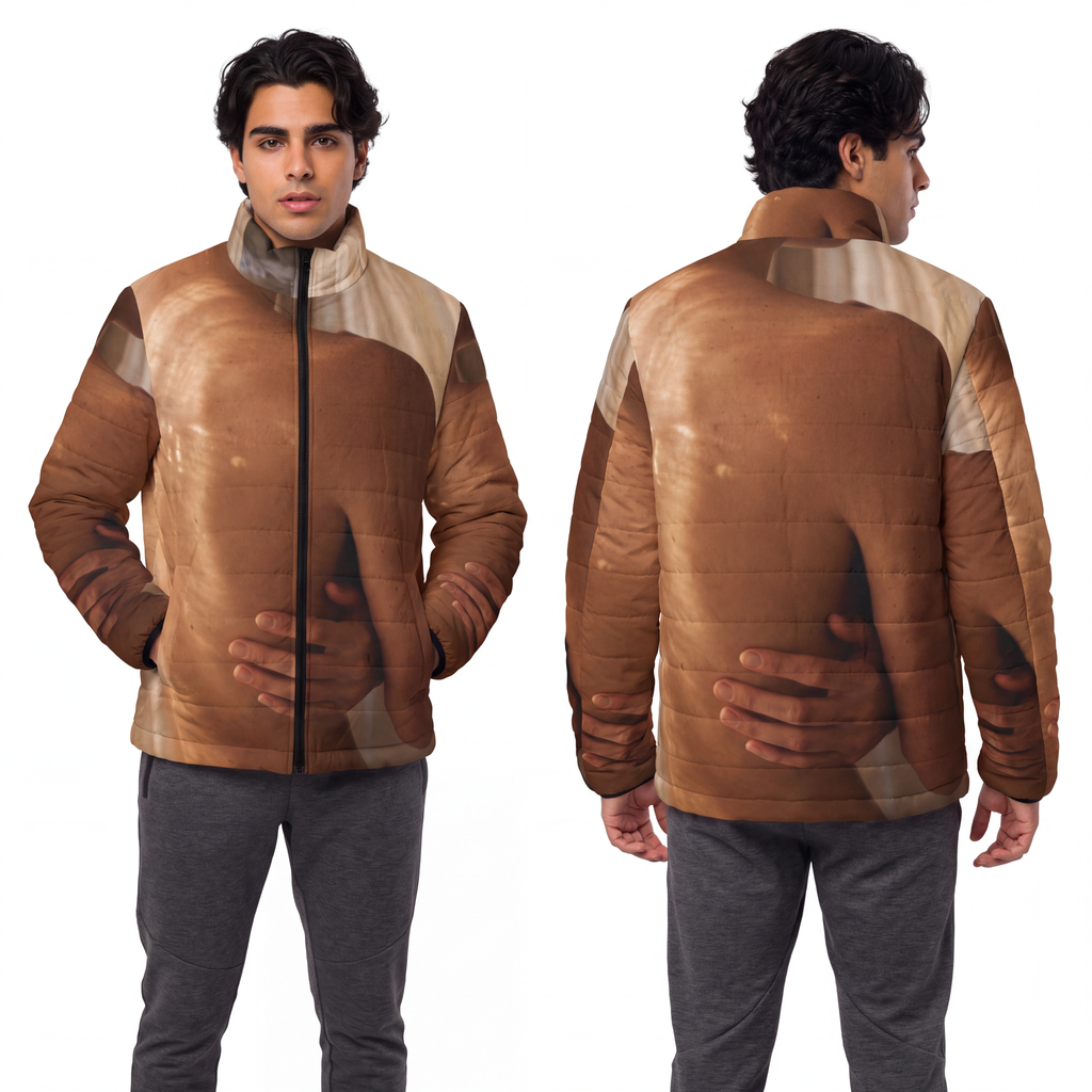 Men's Puffer Jacket - Golden Hour Embrace Solitude Portrait...
