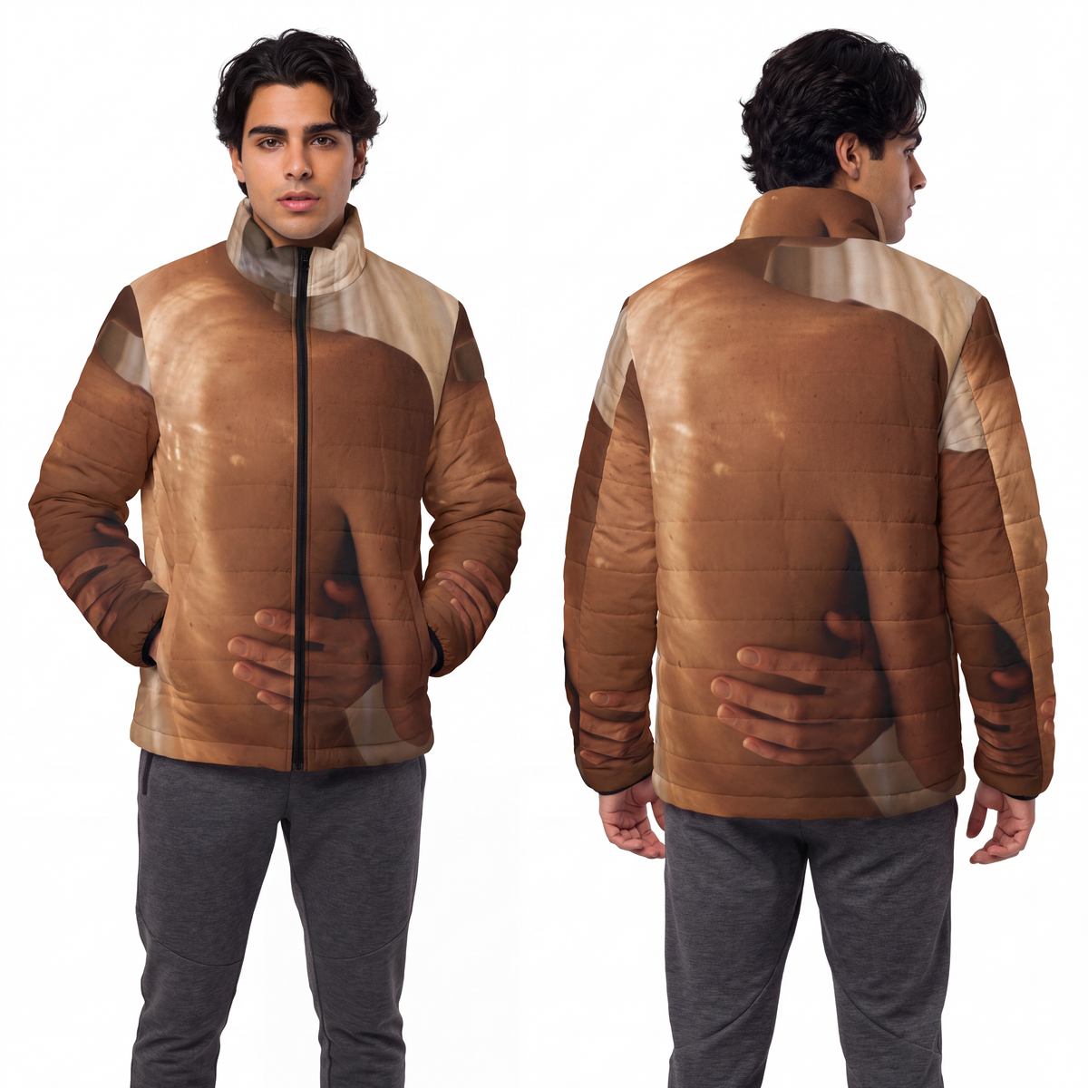 Men's Puffer Jacket - Golden Hour Embrace Solitude Portrait...