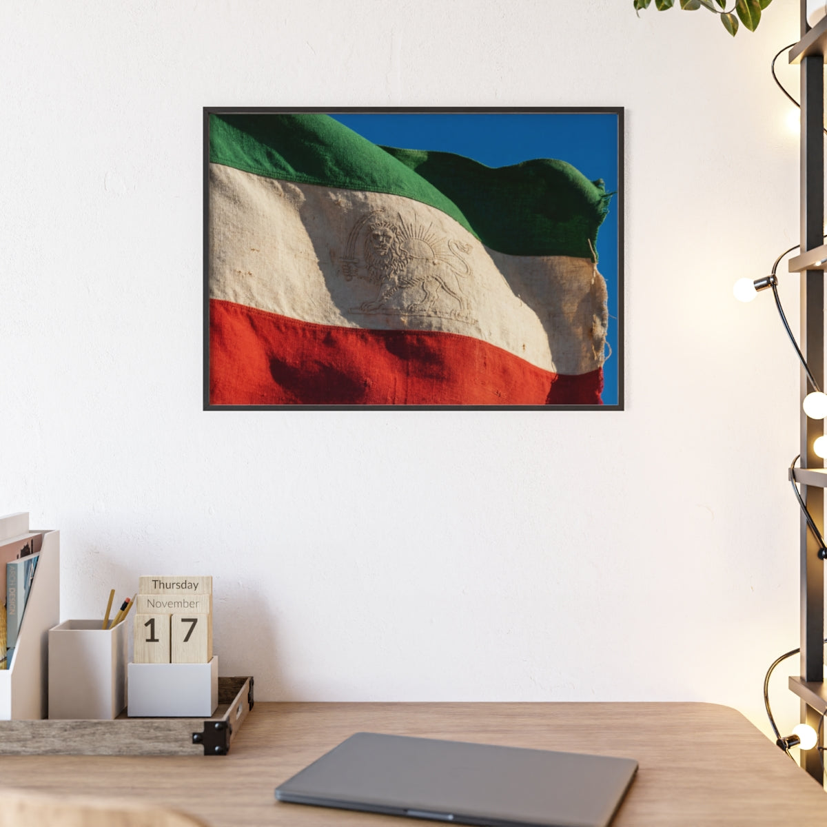 Wood Framed Poster - Vintage Flag — Landscape