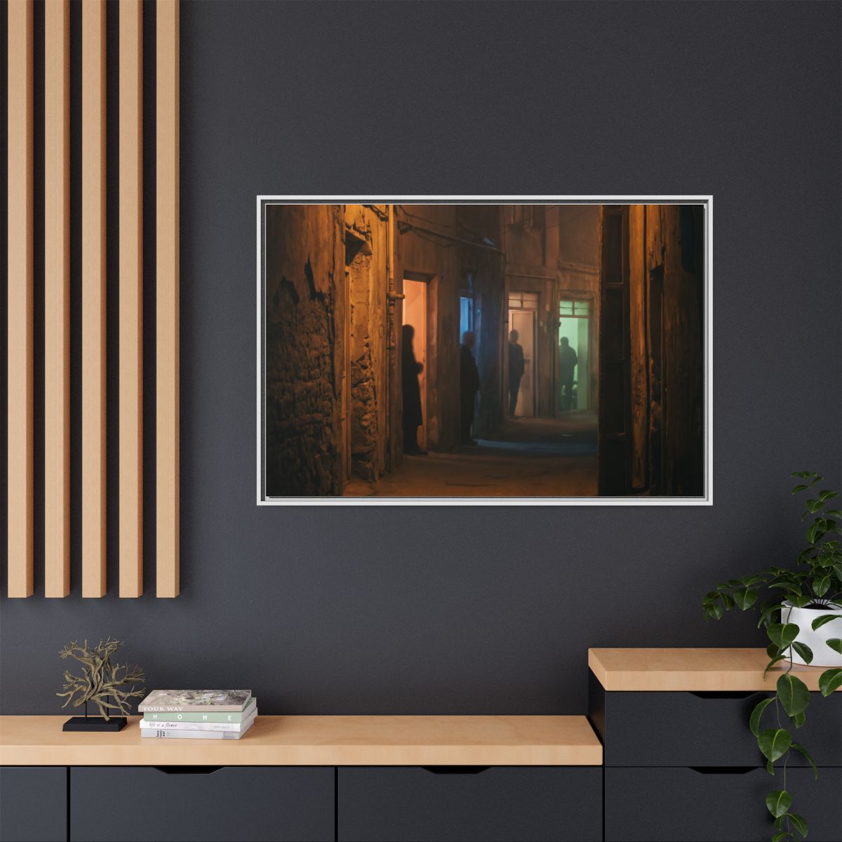 Matte Canvas, Framed - Shadowed Alleyway Mystery Art Print...