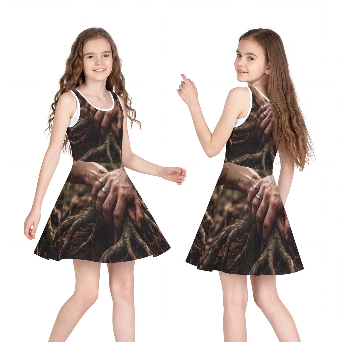 Girls' Sleeveless Sundress with Earthy Forest Art