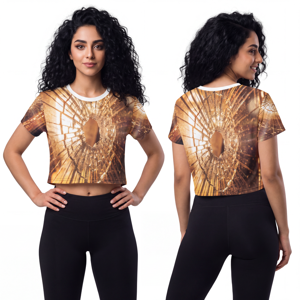 Crop Tee - Shattered Amber Glass Art | Echovira Gallery