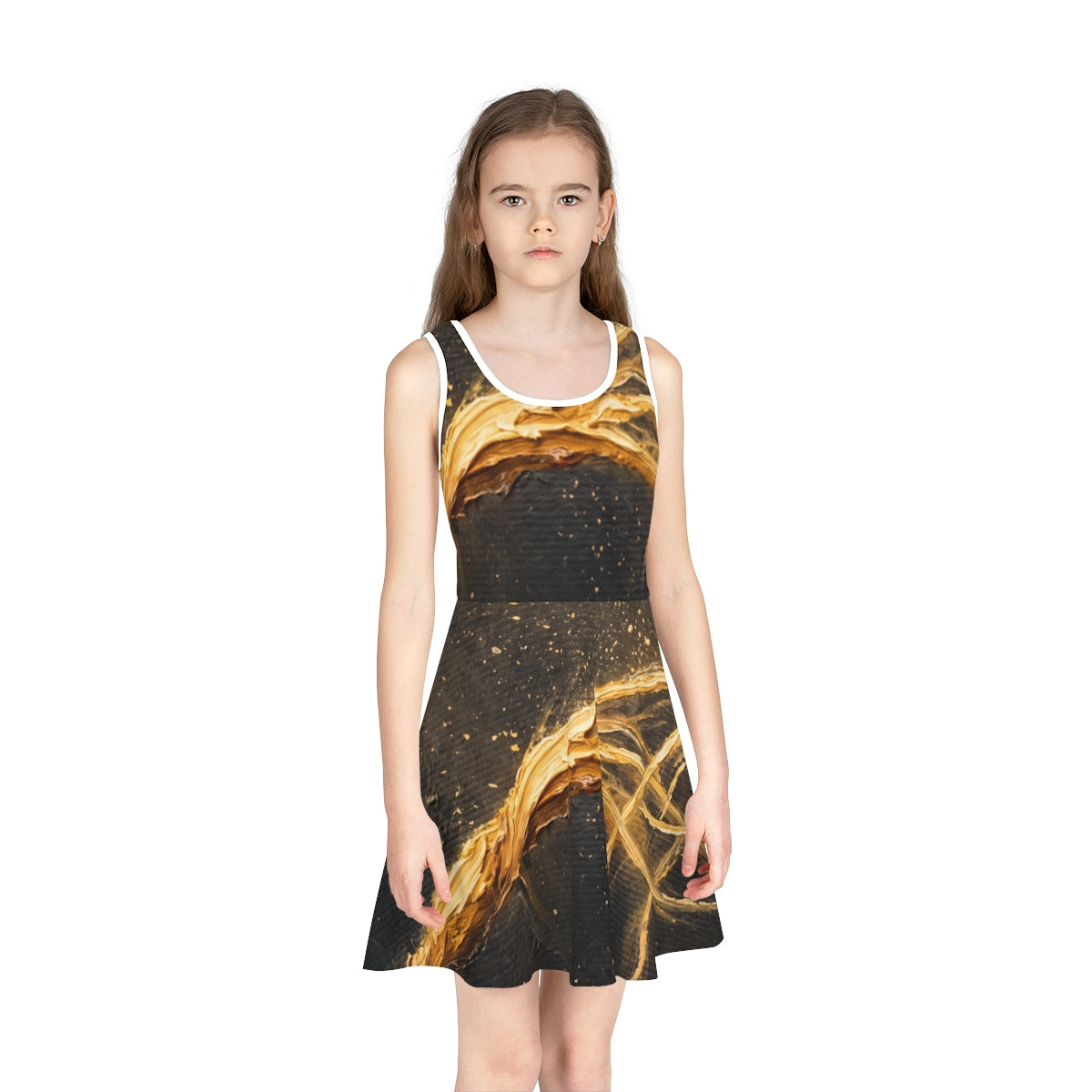 Girls' Sleeveless Sundress with Abstract Gold Art