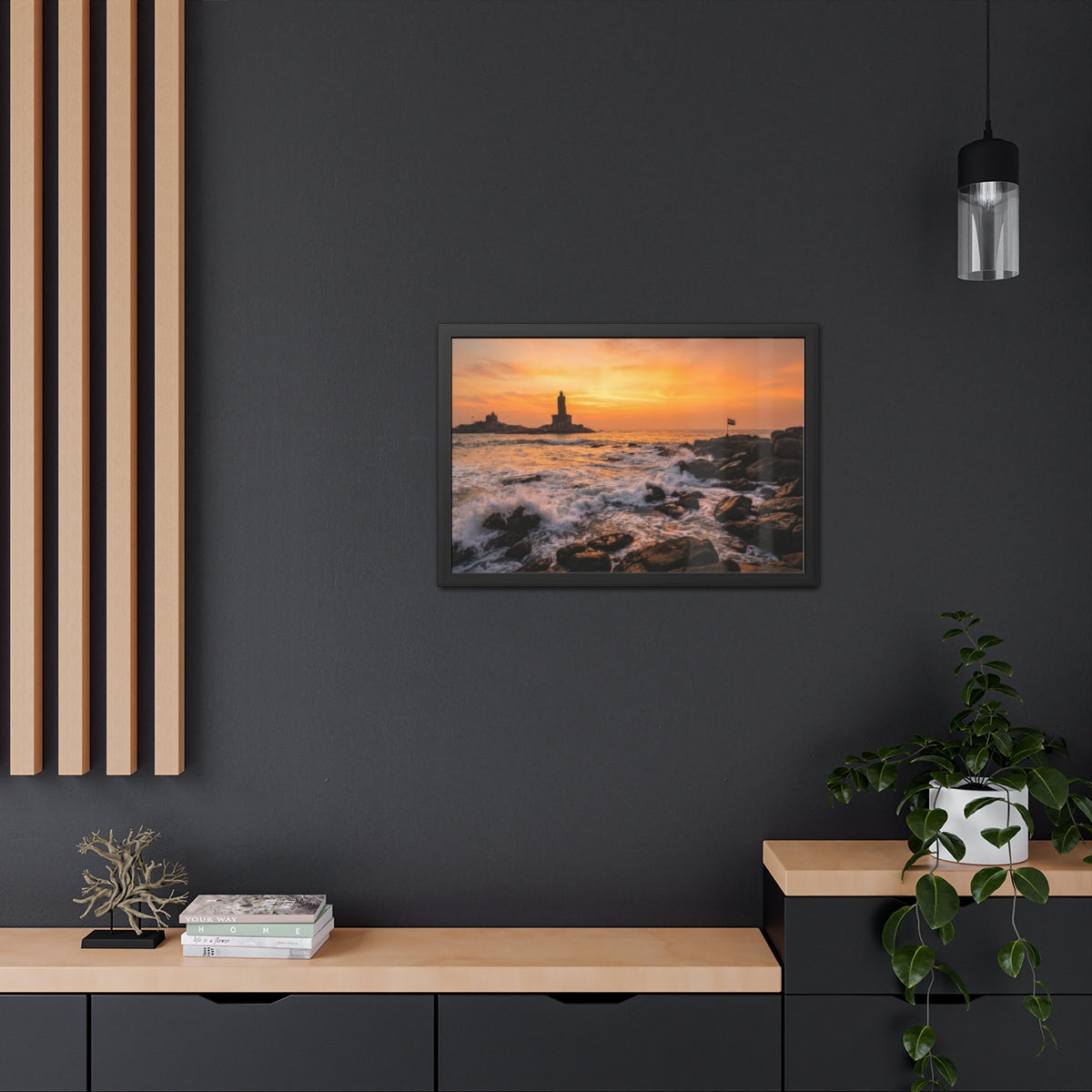 Framed Posters - Coastal Golden Glow — Landscape