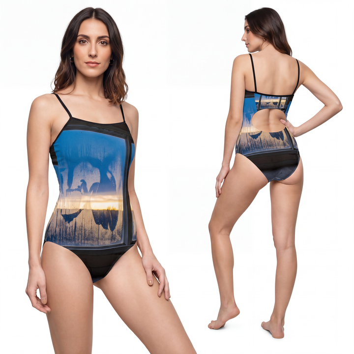 Women's One-piece Swimsuit - Melancholic Window Reflection Art - Quiet Echoes
