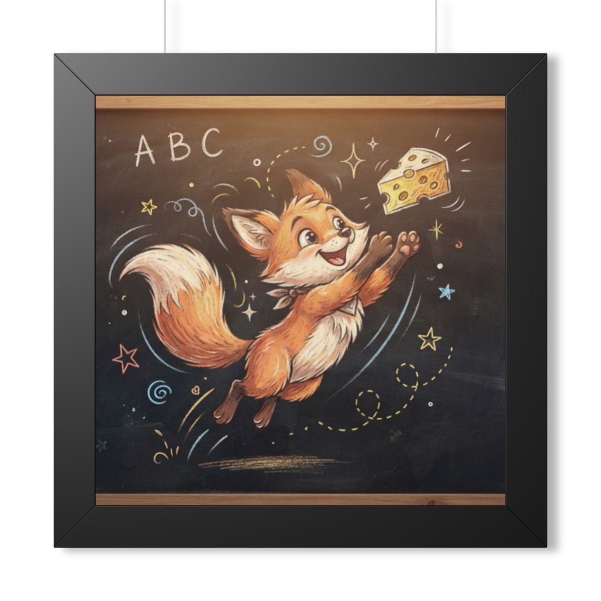 Framed Vertical Poster - Playful Fox Wall Decor — Black... |...