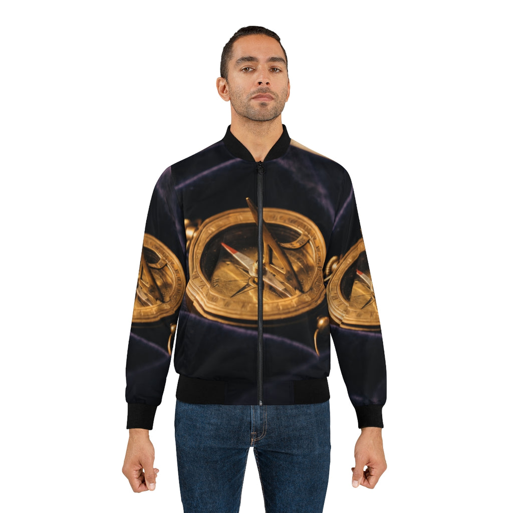 Men's Bomber Jacket with Brass Sundial Art