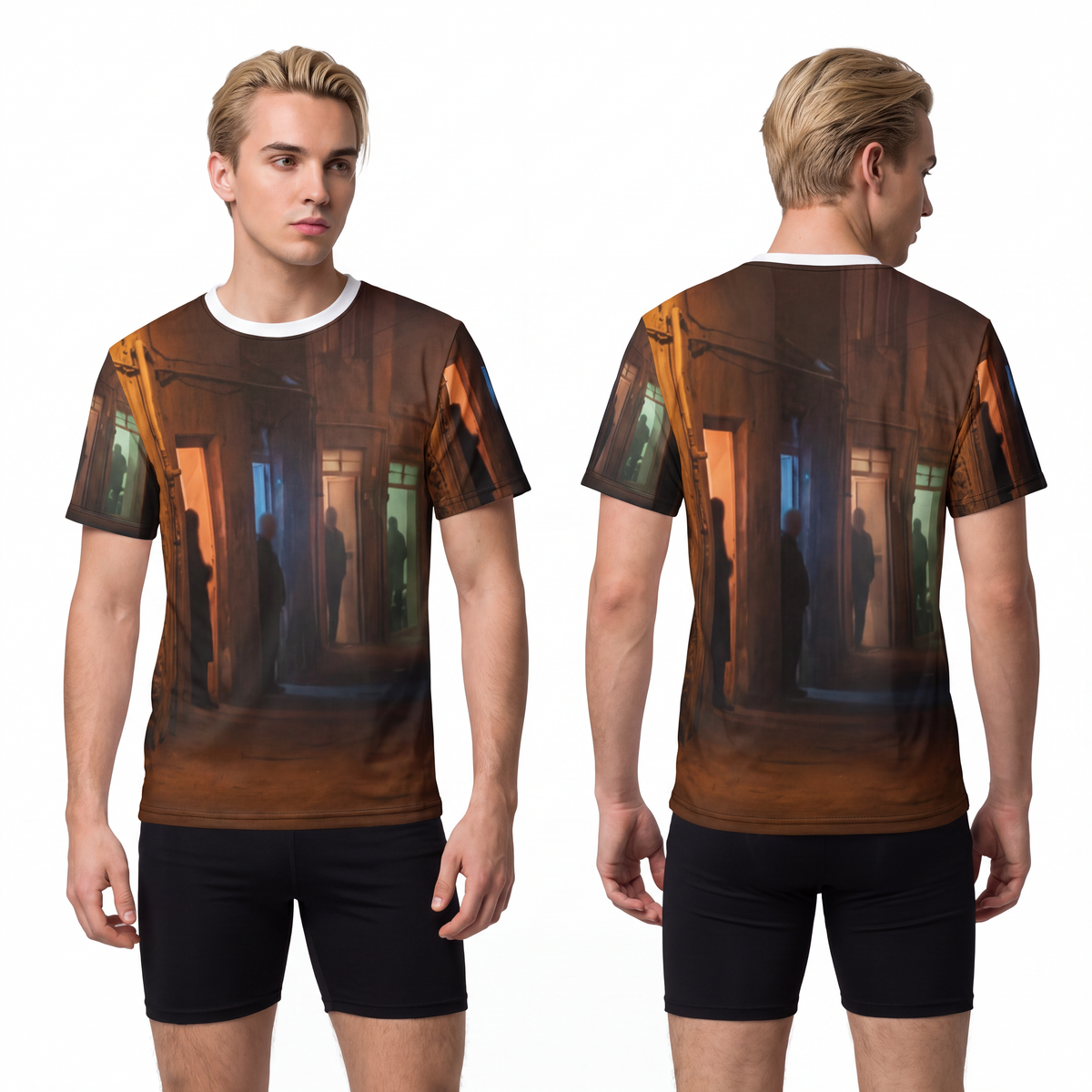 Men's Unisex Cut & Sew Tee - Nocturnal Alleyway Misty Street...