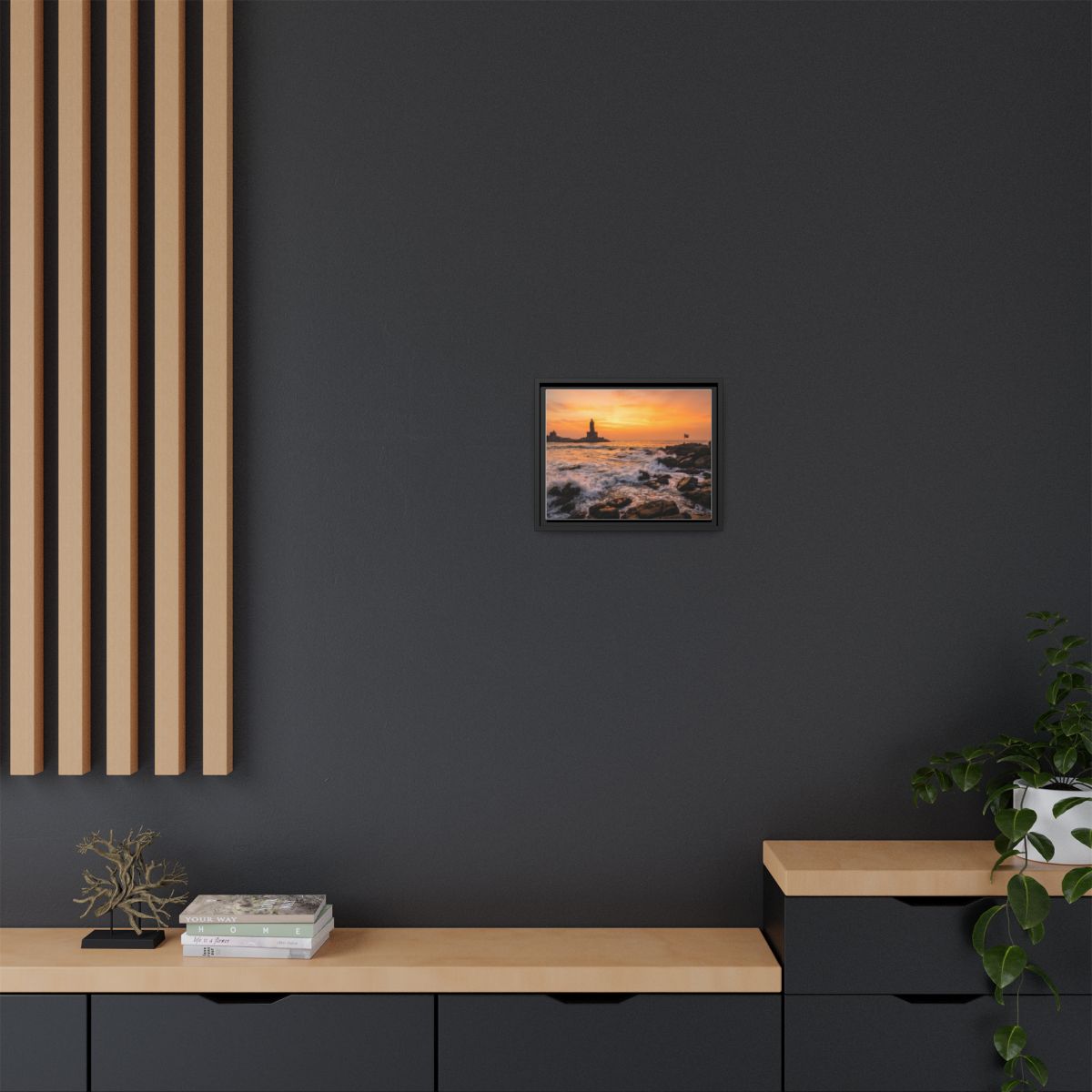 Framed Canvas - Golden Coast Dawn — Black / 1.25"