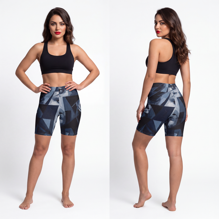 Women's Biker Shorts - Fractured Gazes Dark Academia Cubist Art