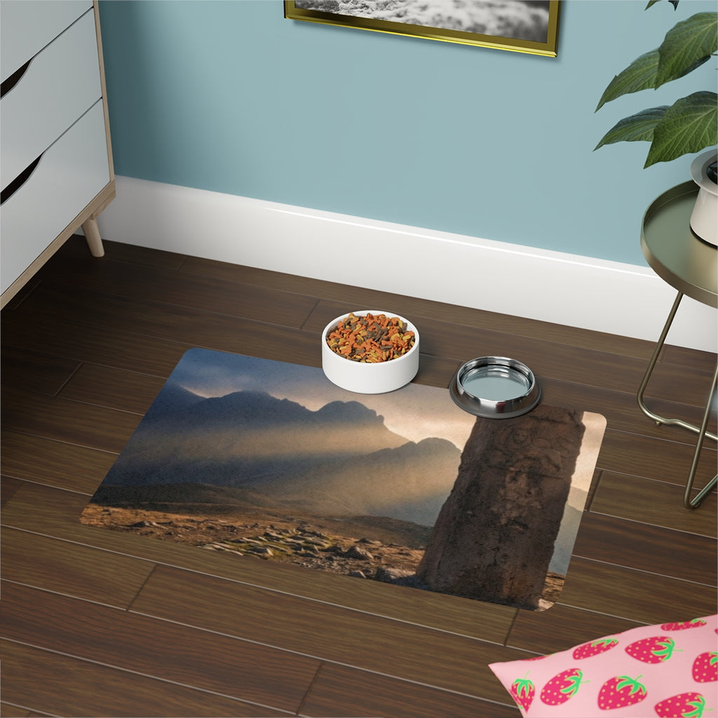 Pet Food Mat - Mystic Monolith Ancient Persian Mountain Art...