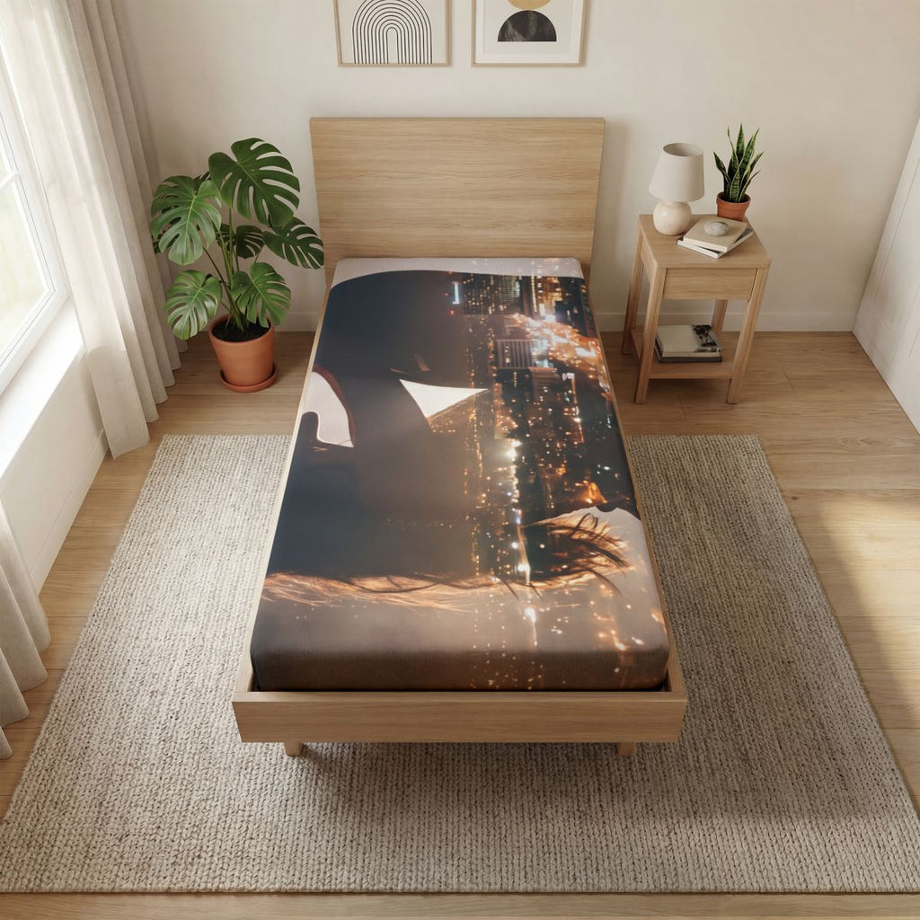 Fitted Sheet - City Twilight Skyline | Echovira Gallery