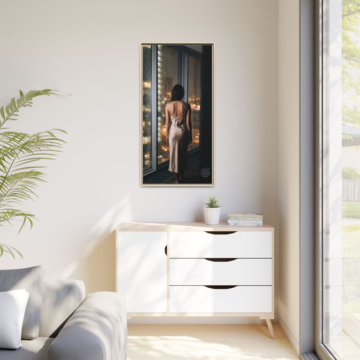 Matte Canvas, Framed - Rainy City lights Glow — Natural /......