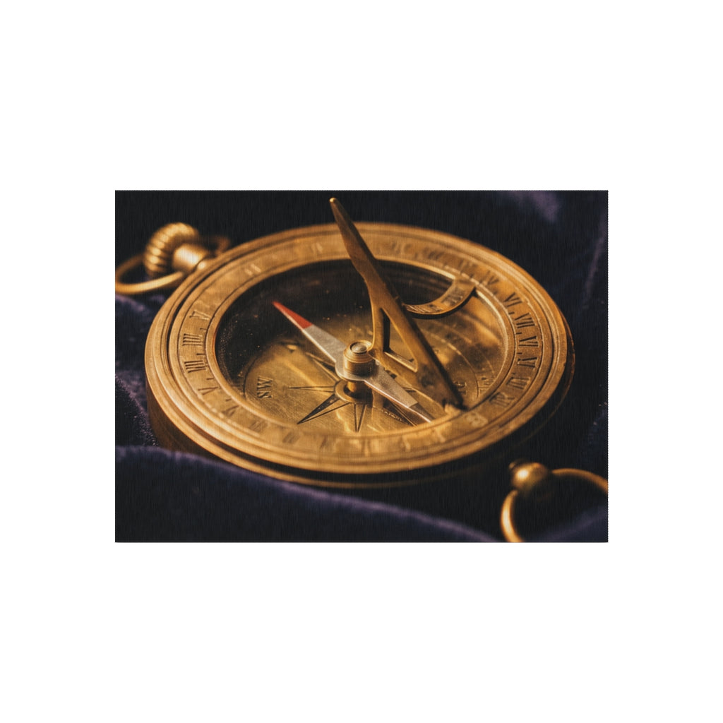 Vintage Brass Sundial Compass Outdoor Rug