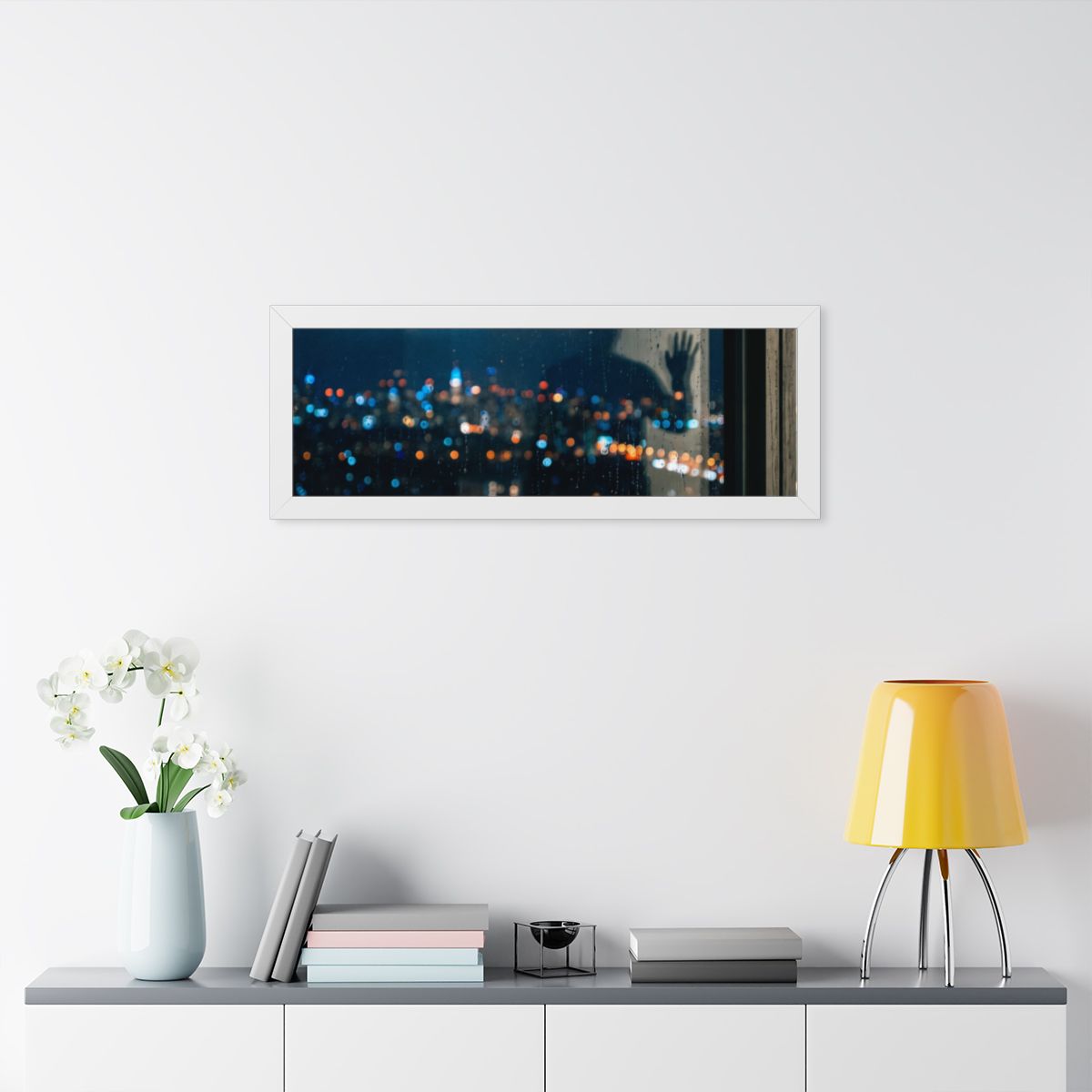 Framed Horizontal Poster - Rainy City Solitude — White... |...
