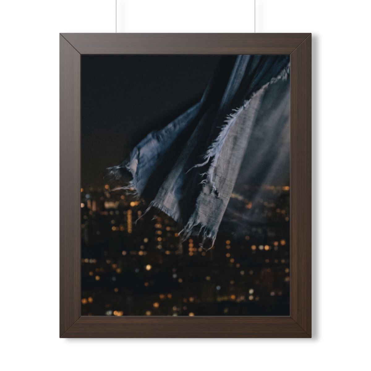 Framed Vertical Poster - City Lights Nocturne — Walnut... |...