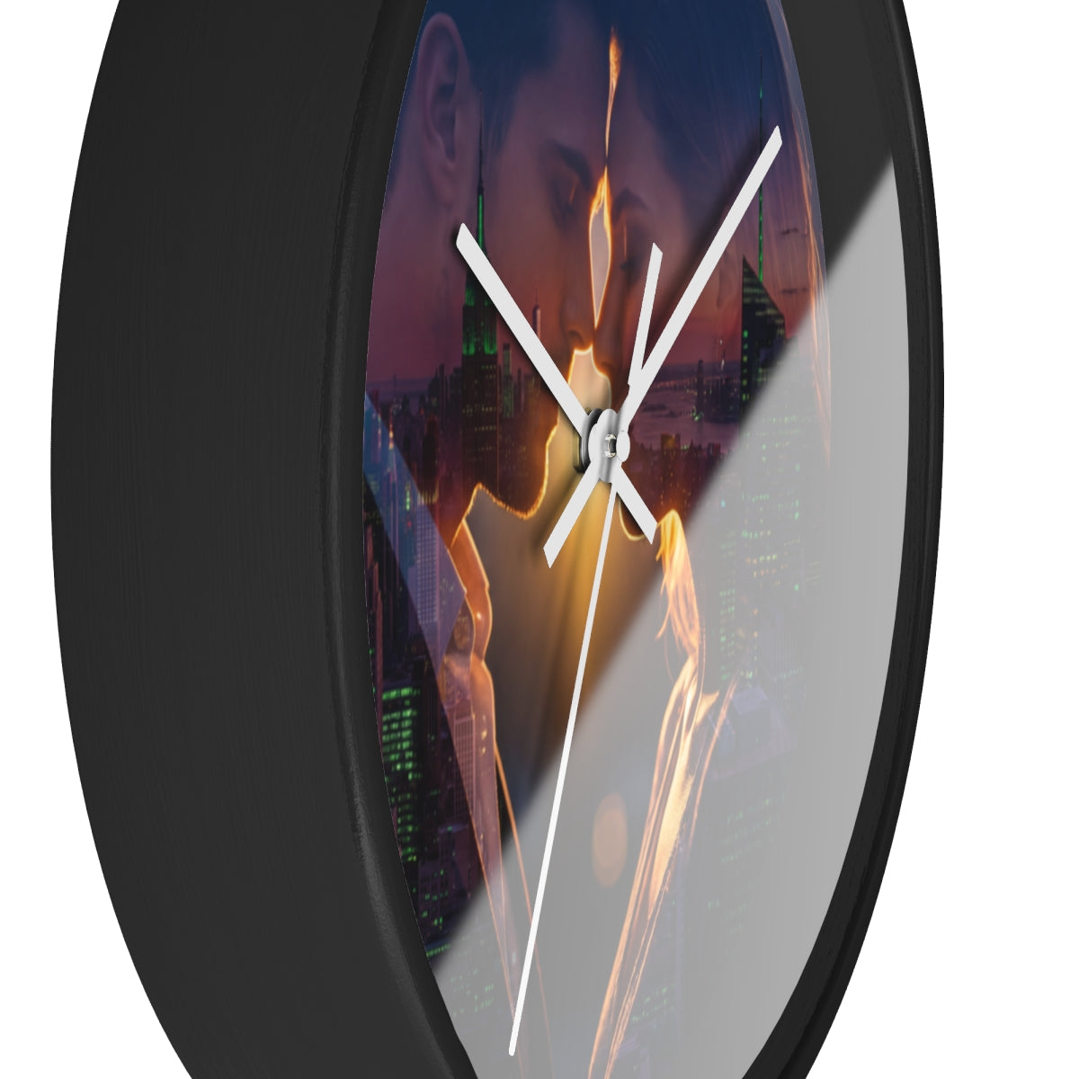 Wall Clock - City Sunset Embrace Double Exposure Silhouette...