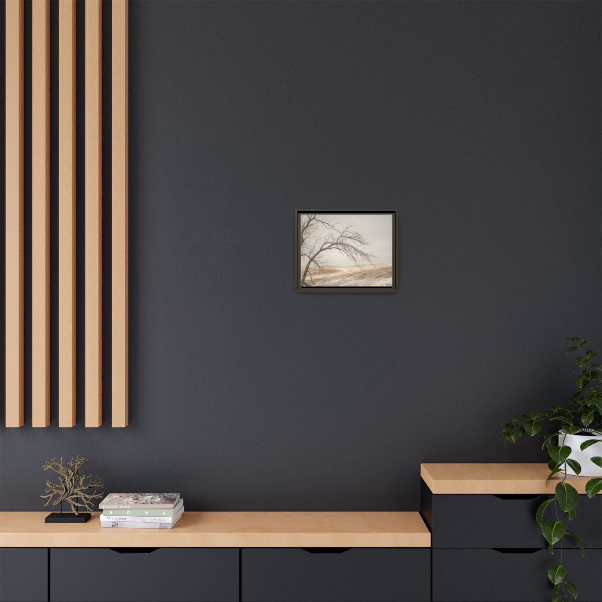 Framed Canvas Art - Minimalist Winter — Espresso / 1.25"
