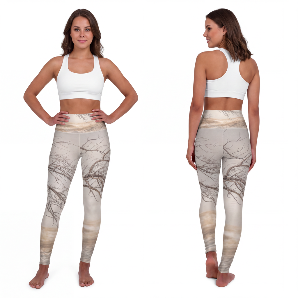 High Waisted Yoga Leggings - Winter Branch Solitude... |...