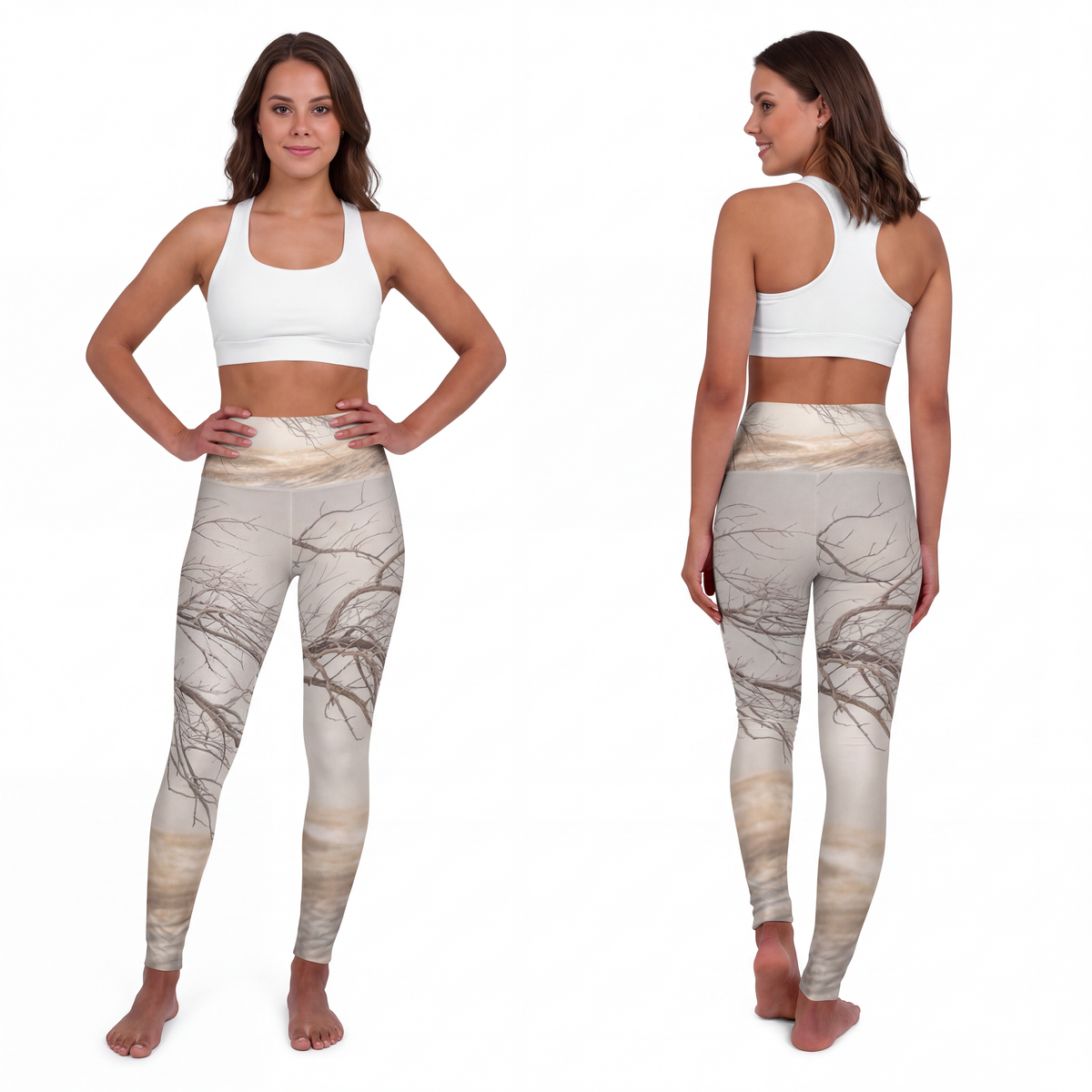 High Waisted Yoga Leggings - Winter Branch Solitude... |...