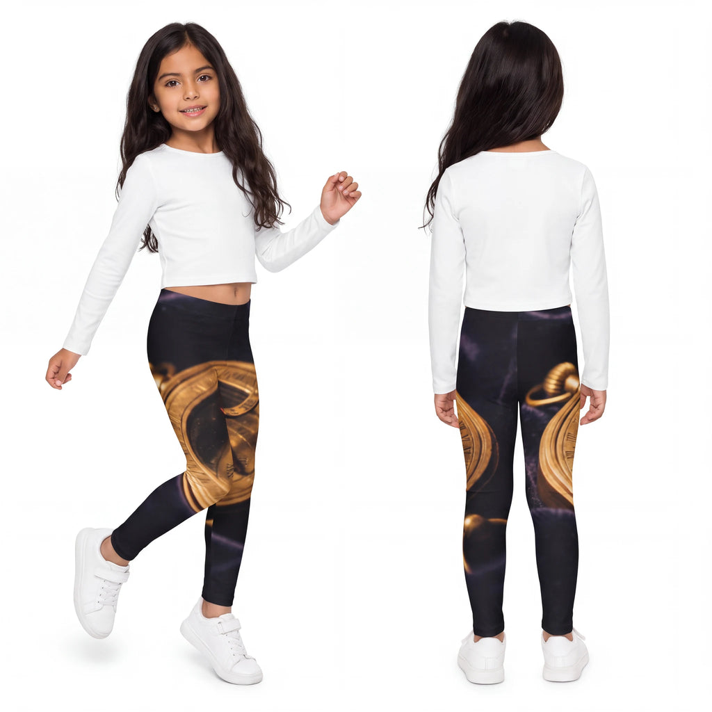 Vintage Brass Sundial Compass Kids Leggings