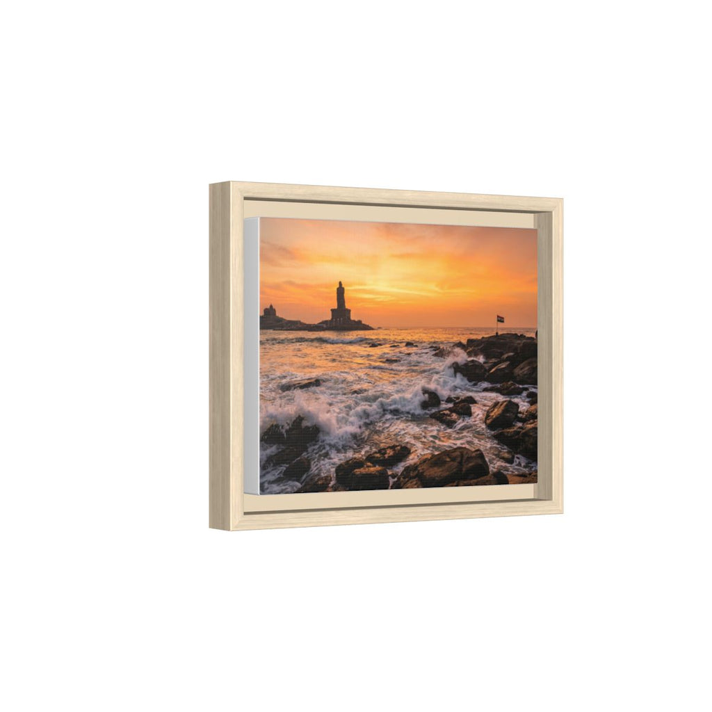Framed Canvas - Golden Coast Dawn — Natural / 1.25"