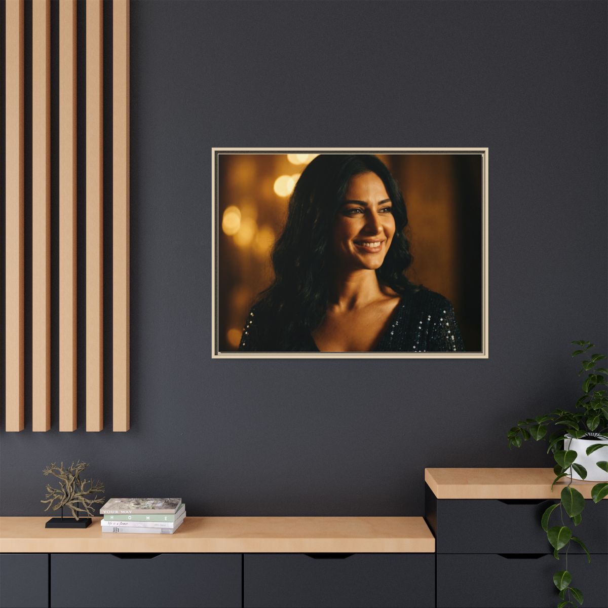 Framed Canvas Art - Golden Glamour — Natural / 1.25"
