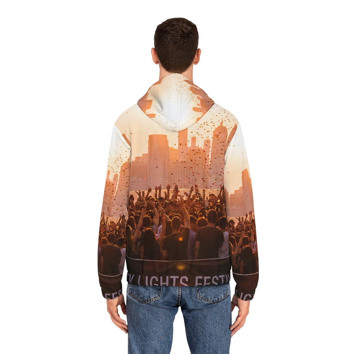 Men's Full-Zip Hoodie - City Lights | Echovira Gallery