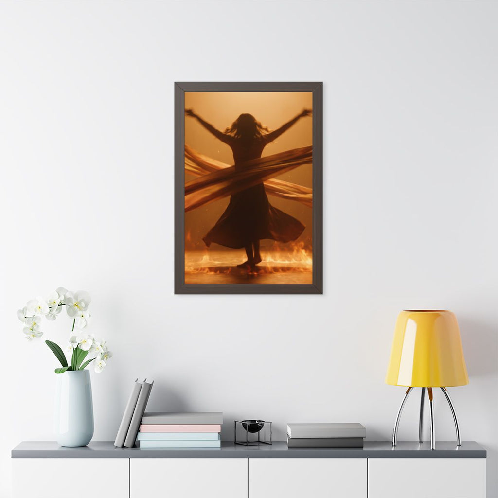 Framed Vertical Poster - Fire Dance Ascent — Walnut (11×14...