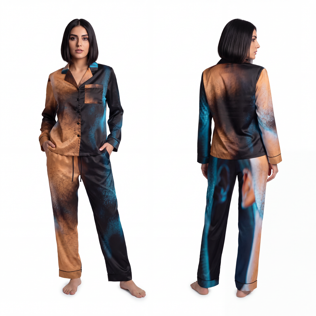 Women's Satin Pajamas - Neon Horizon Portrait | Echovira...