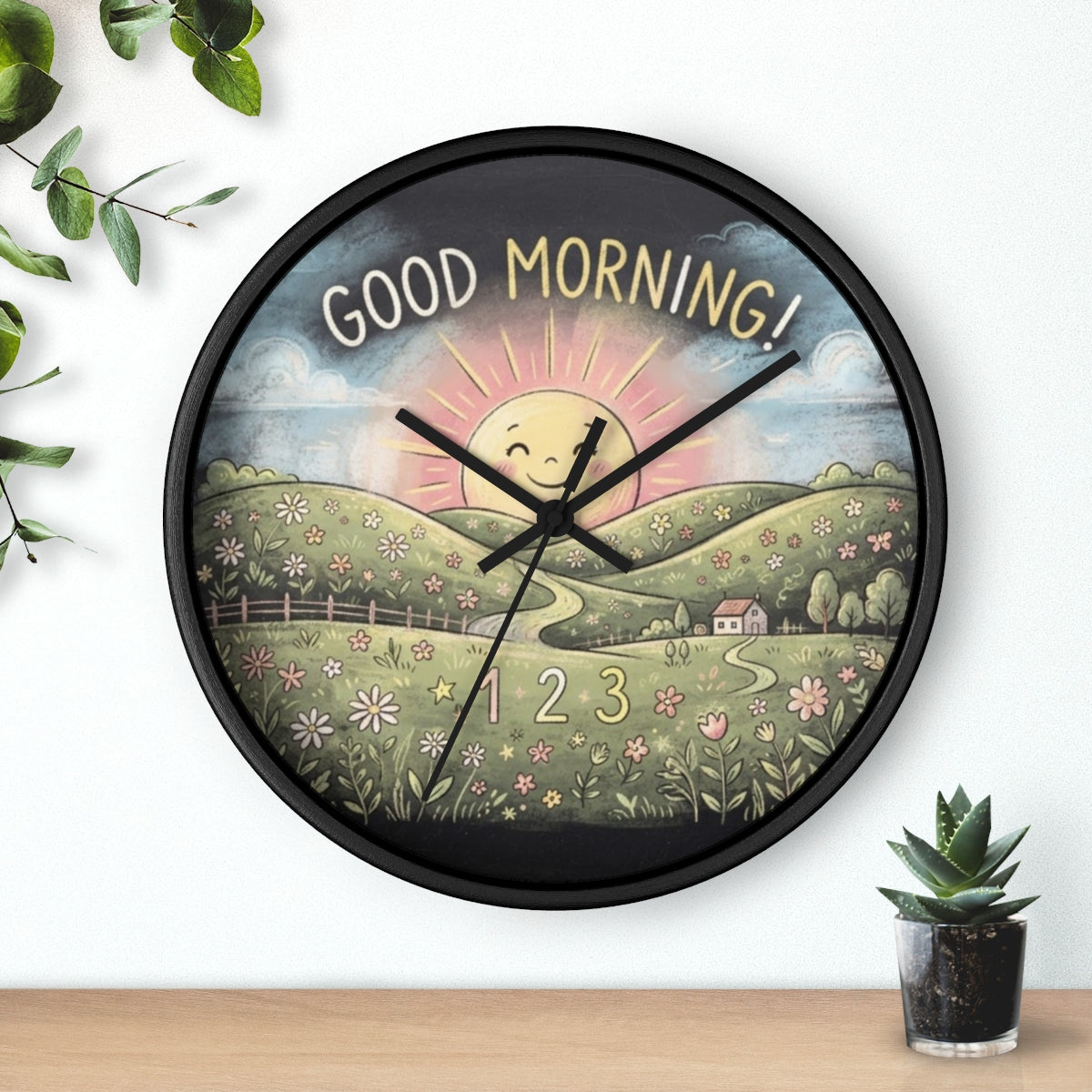 Wall Clock - Good Morning Sun Meadow Chalk Art | Echovira...