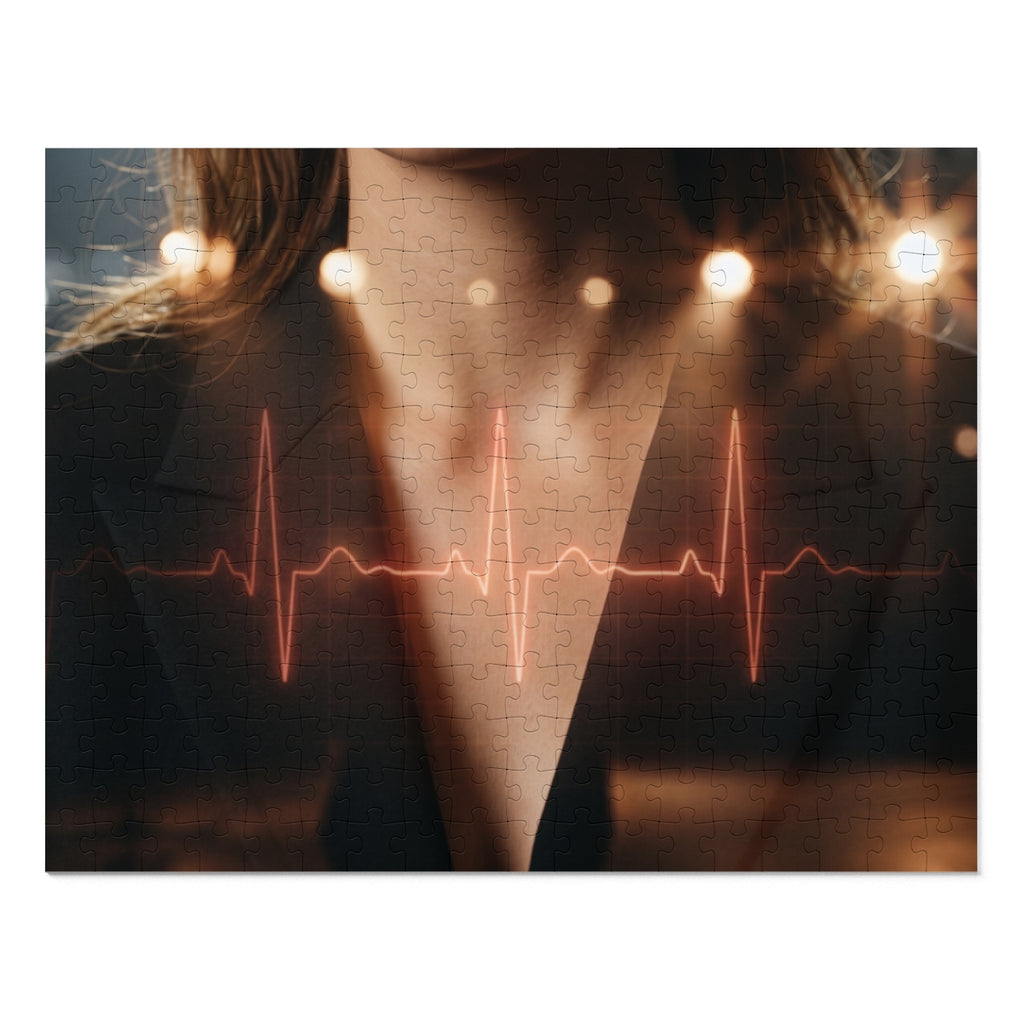 Jigsaw Puzzle with Tin - Digital Pulse - Neon EKG Heartbeat...