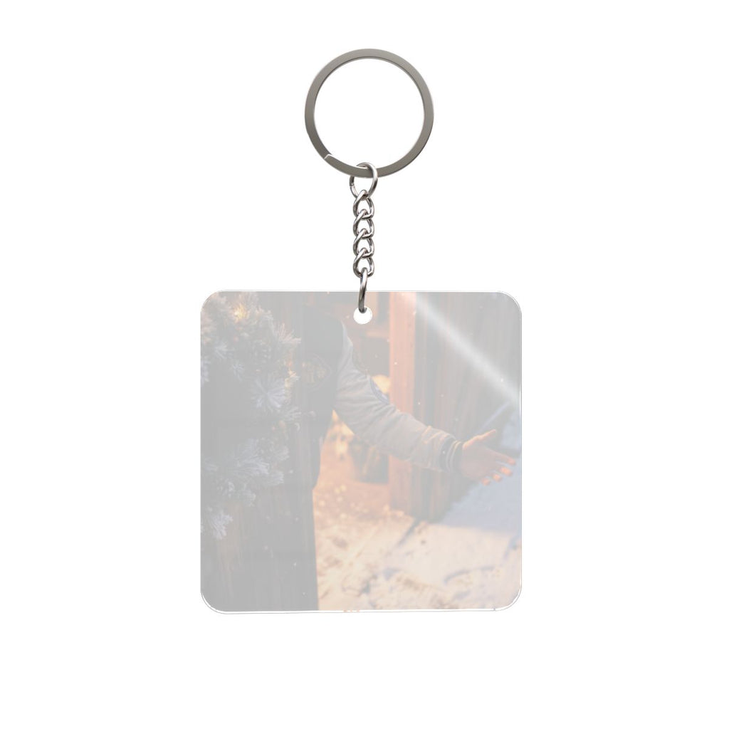 Square Keychain - Snowy Cabin Welcome | Echovira Gallery