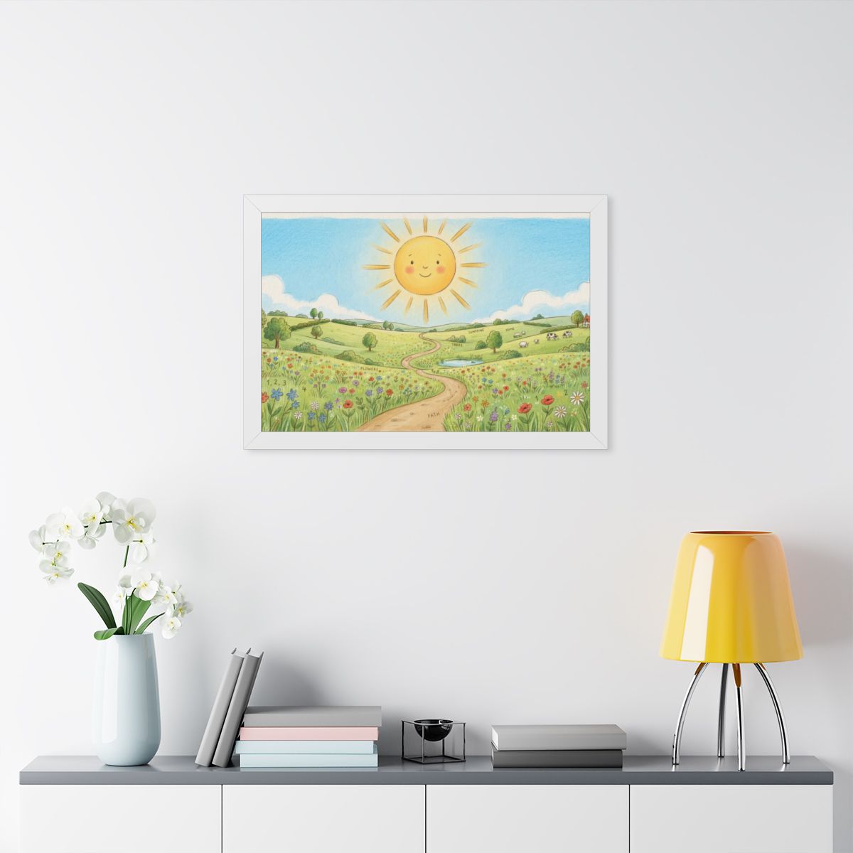 Framed Horizontal Poster - Sunny Meadow Panorama — White......