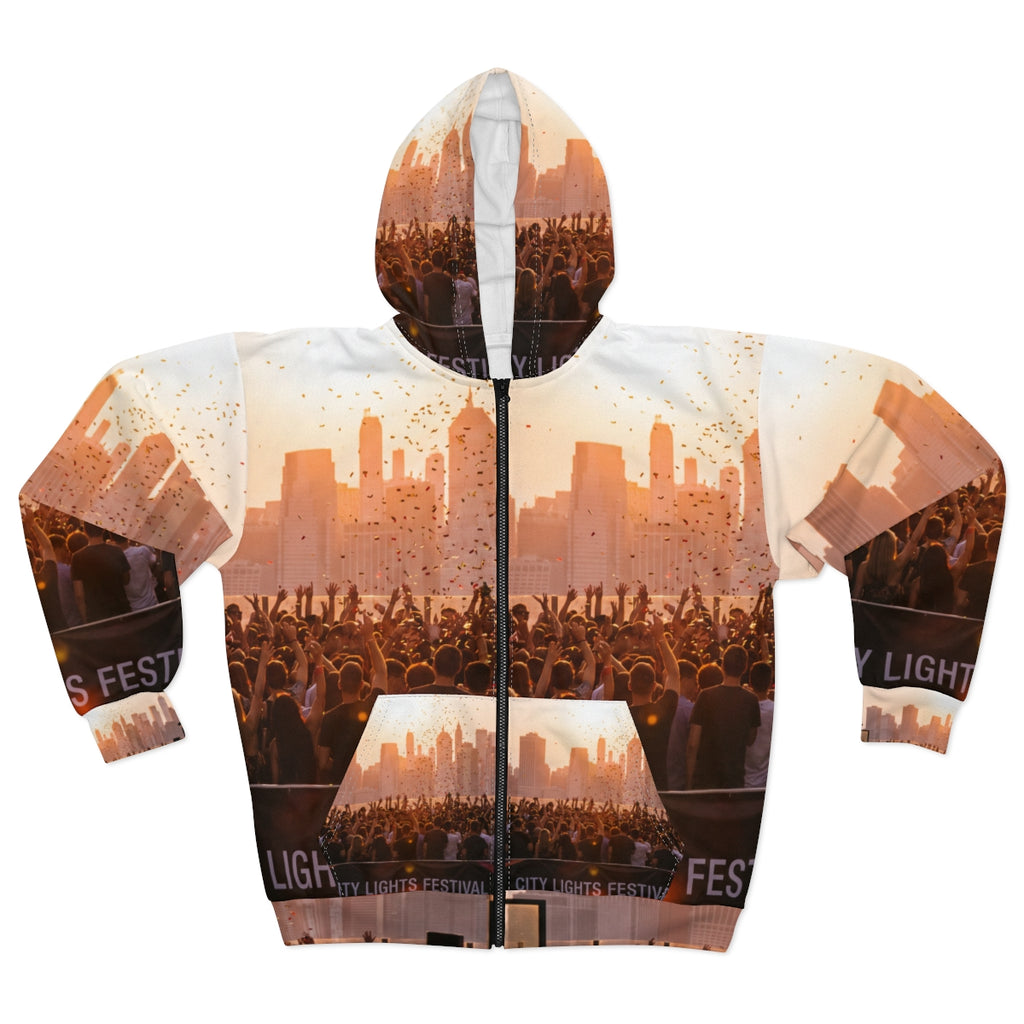 Unisex Zip Hoodie - City Lights Festival | Echovira Gallery