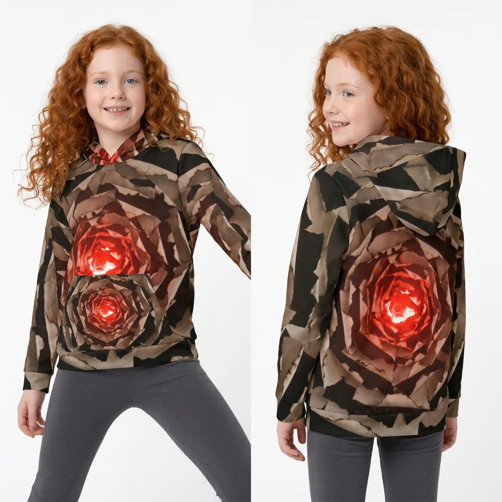 Children's Hoodie with Crimson Abstract Vortex