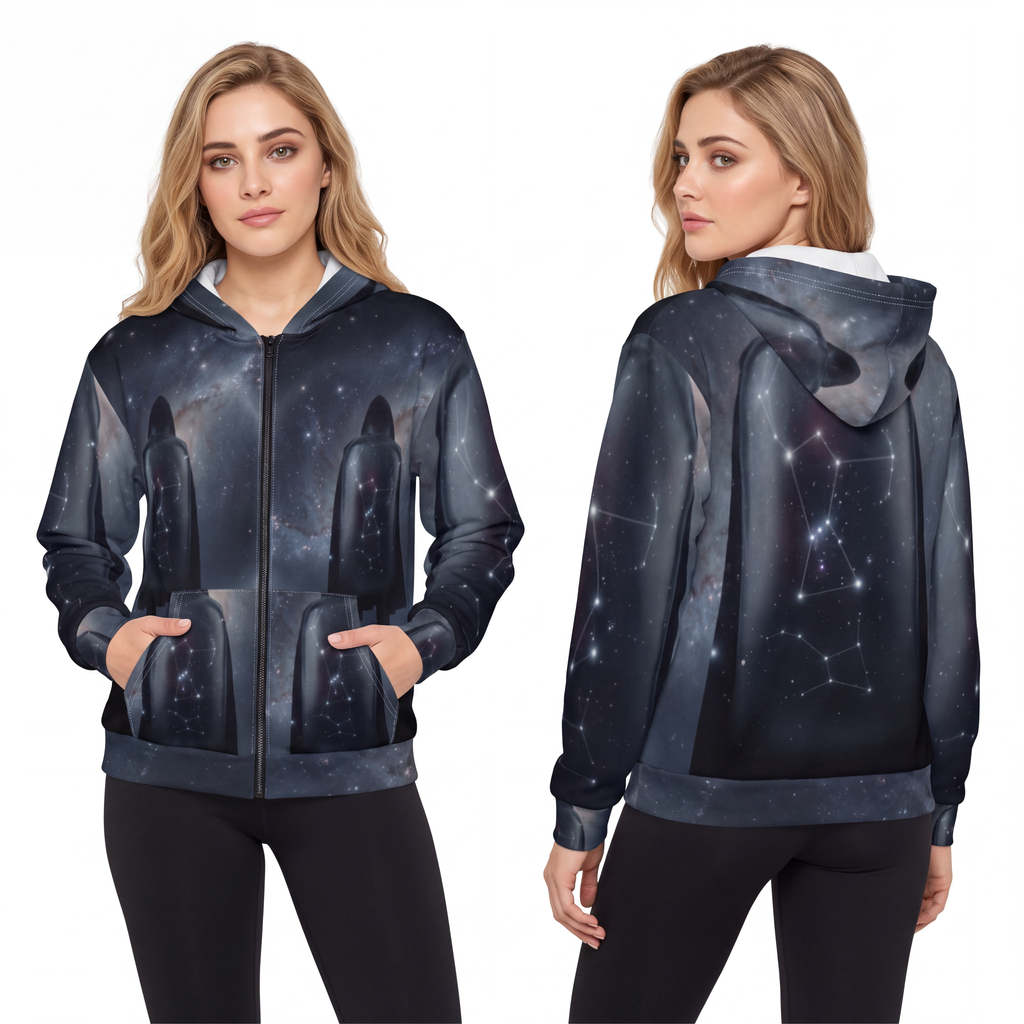 Unisex Zip Hoodie - Cosmic Sentinel Orion Constellation Art...