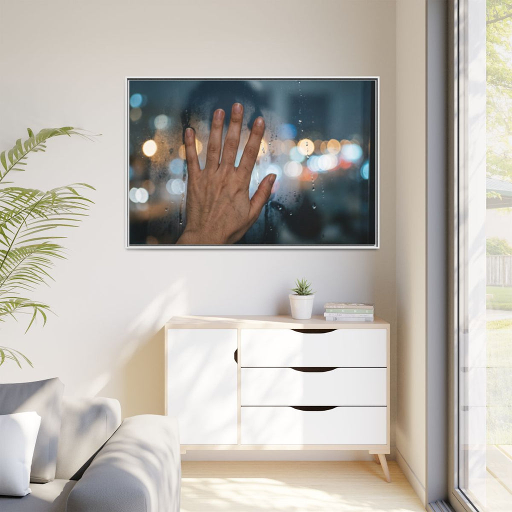 Framed Landscape Canvas Rainy City Window