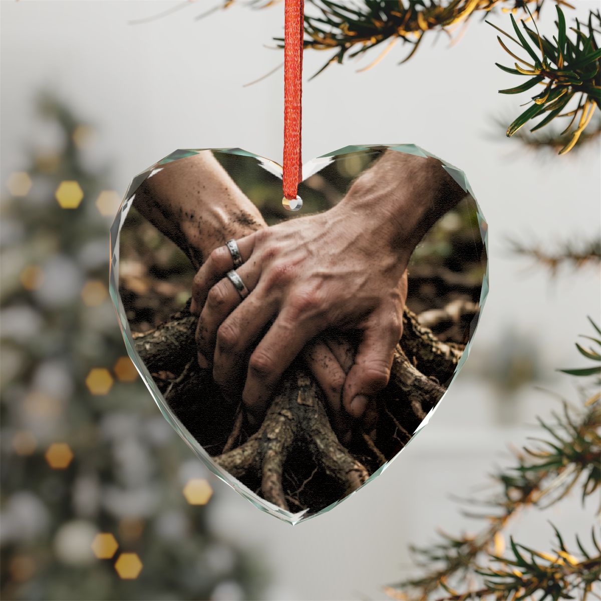 Forest Roots Hands Crystal Glass Ornament