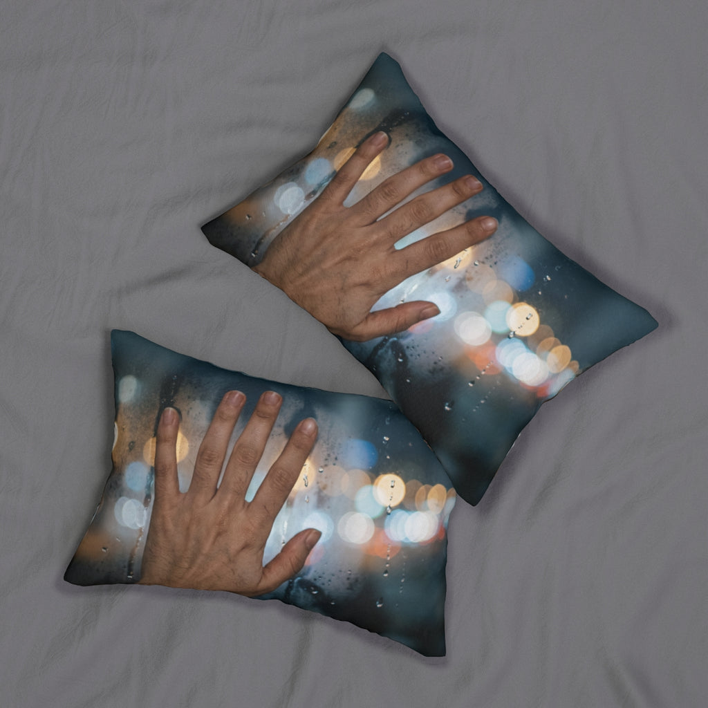 Nocturnal City Rainy Window Lumbar Pillow