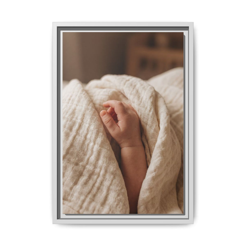 Framed Matte Canvas - Tender Newborn Hand (8×10, 9×12, 11×14, 12×16, 10×20, 12×18, 16×20, 16×24, 18×24, 12×36, 20×24, 16×32, 20×30, 24×30, 24×32, 16×48, 24×36, 24×48, 30×40, 20×60, 32×48, 30×60 & 40×60)